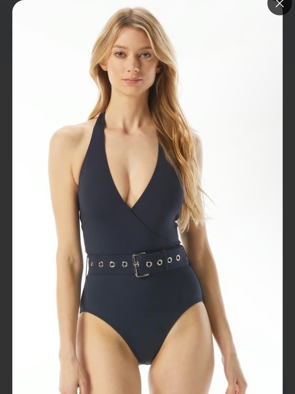 Michael Kors Navy Halter One-Piece with Grommet Belt - Picture 4 of 7